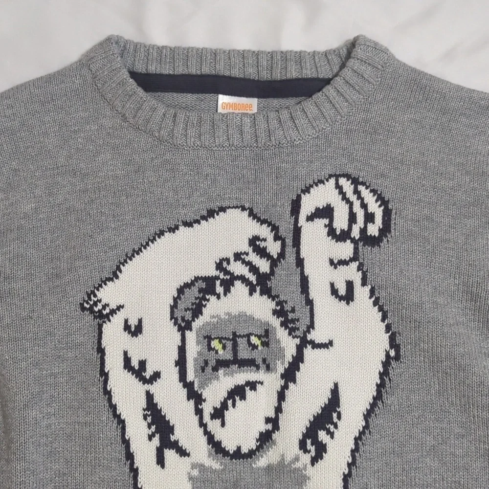 Gymboree Yeti Abominable Snowman Boy's Pullover Sweater, Color Grey/White Sz M
